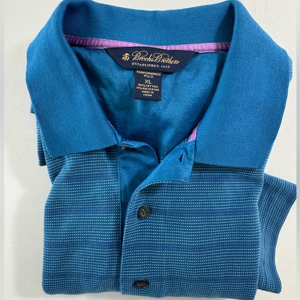 Brooks Brothers Men's Performance Polo Shirt Blue Striped Short Sleeve XL Preppy - Picture 9 of 9